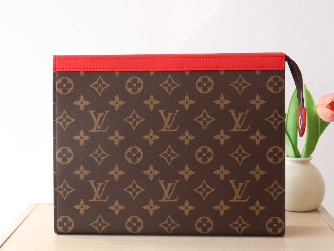 25S Pochette Voyage 26 in Sari Red Monogram Macassar Coated Canvas