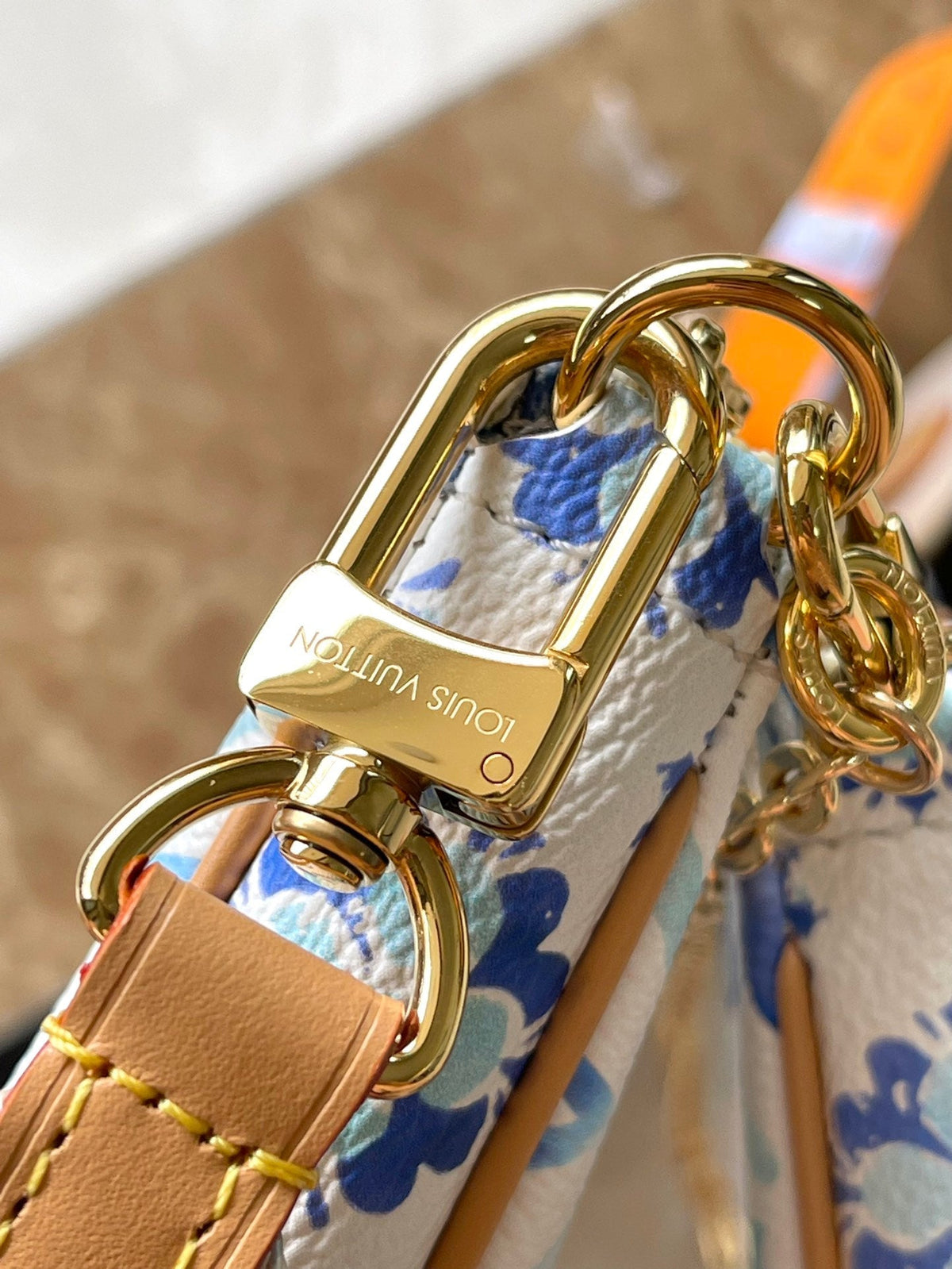 Multi Pochette Accessoires 24 in Lagoon Blue Monogram Tiles Canvas Gold Hardware