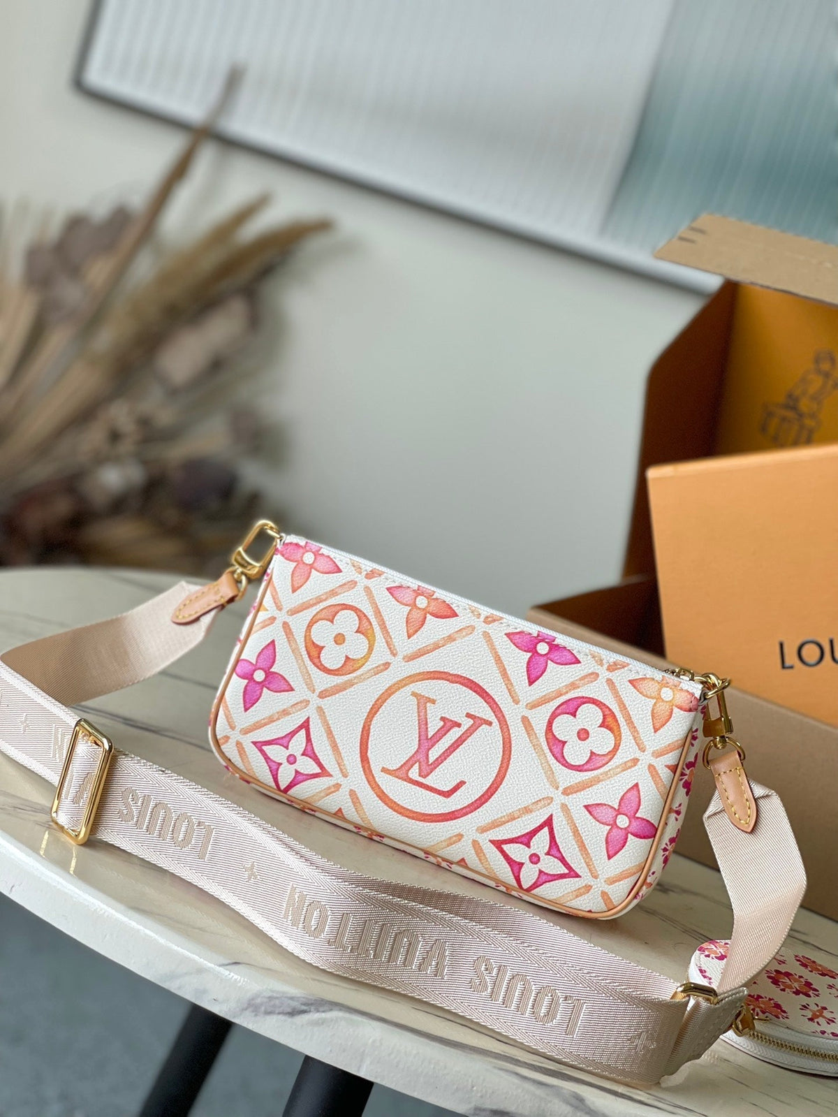 Multi Pochette Accessoires 24 in Coral Monogram Tiles Canvas Gold Hardware