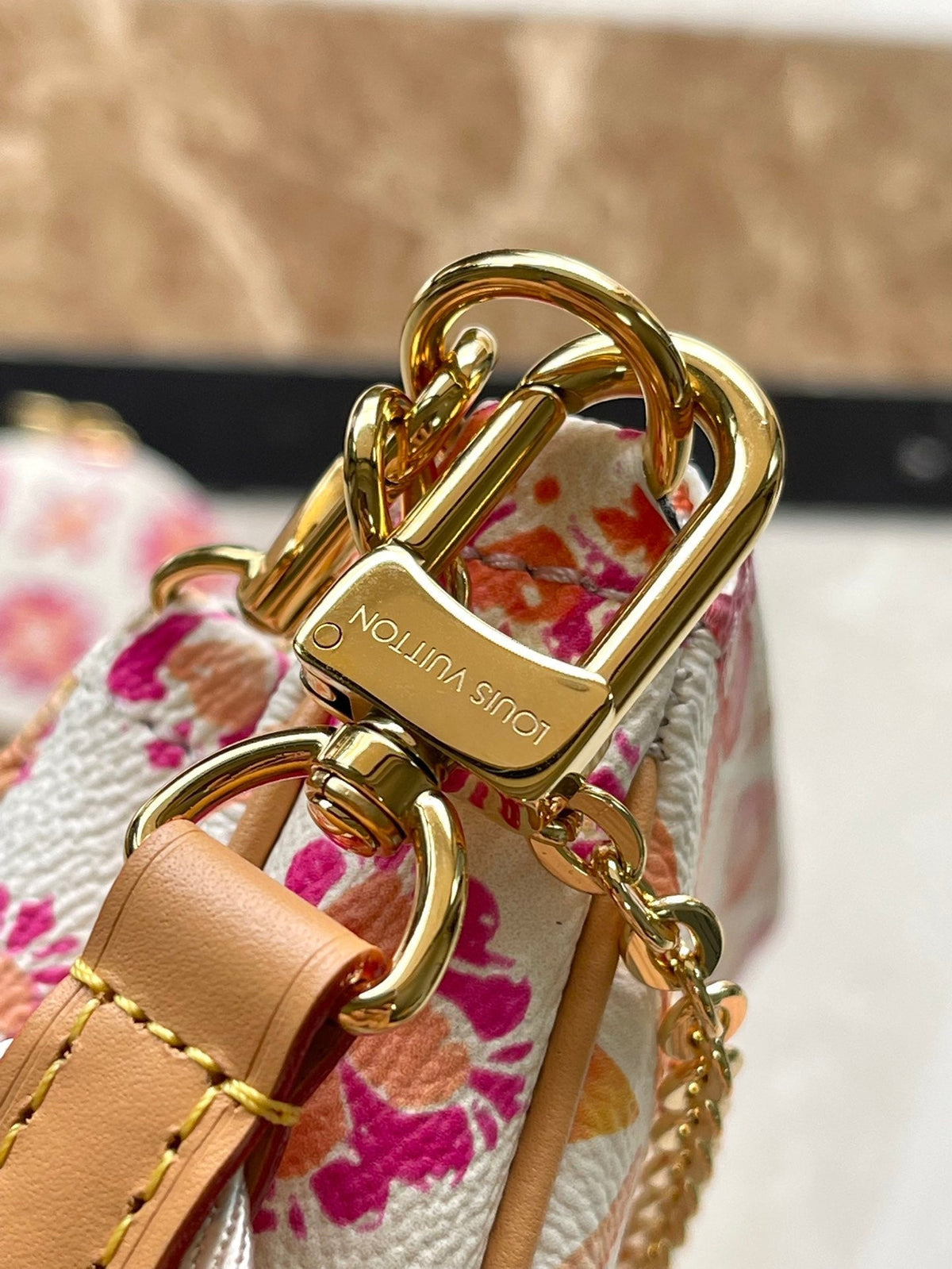 Multi Pochette Accessoires 24 in Coral Monogram Tiles Canvas Gold Hardware