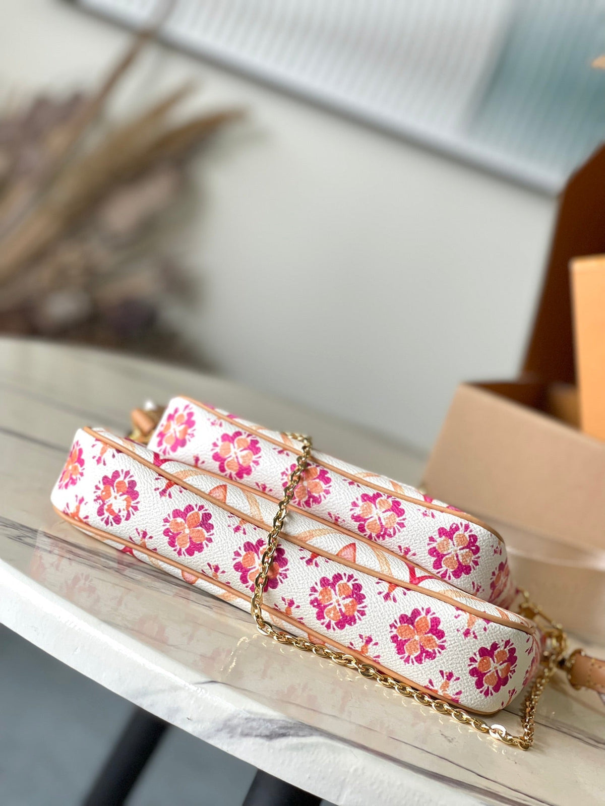 Multi Pochette Accessoires 24 in Coral Monogram Tiles Canvas Gold Hardware