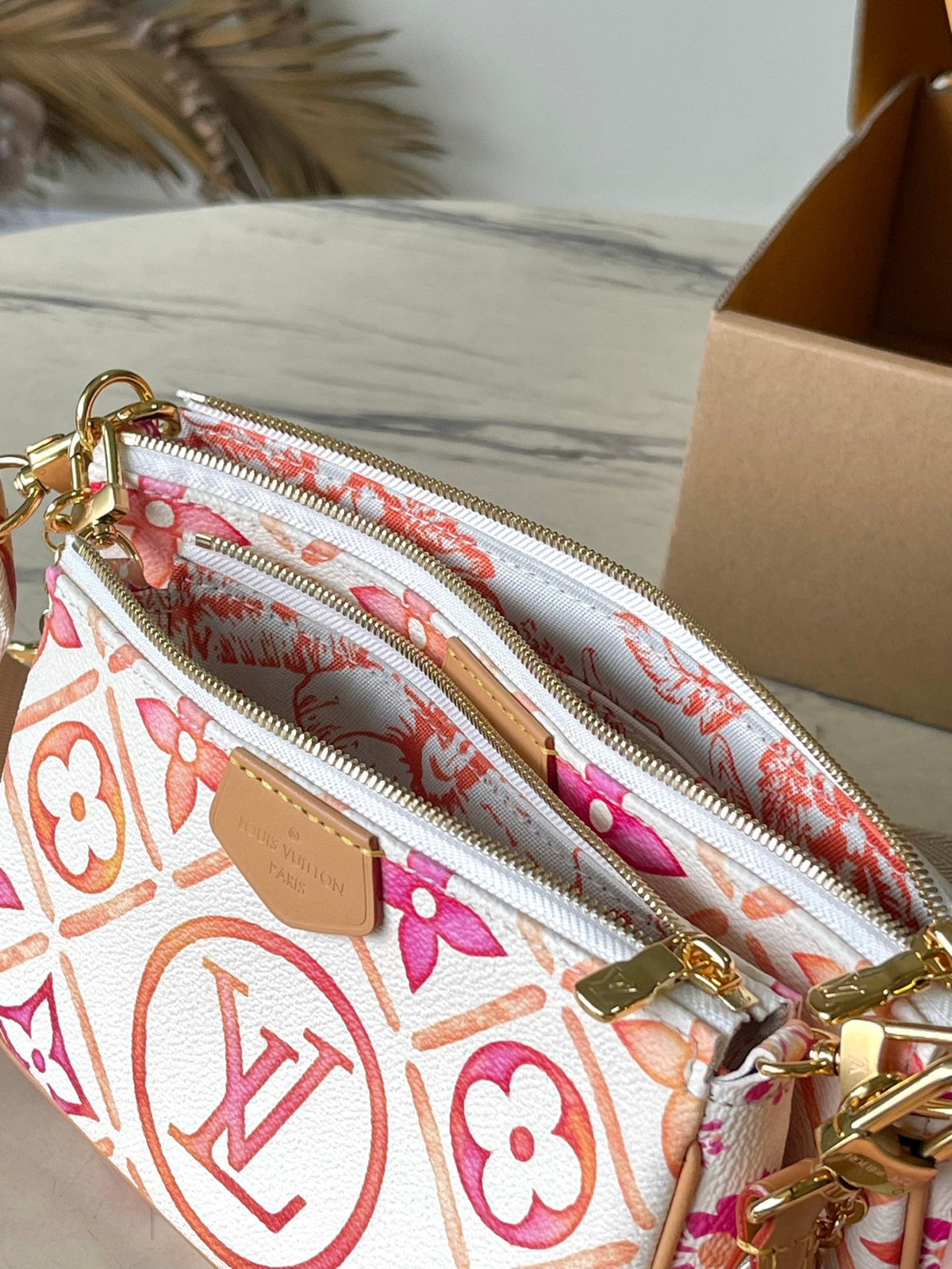 Multi Pochette Accessoires 24 in Coral Monogram Tiles Canvas Gold Hardware