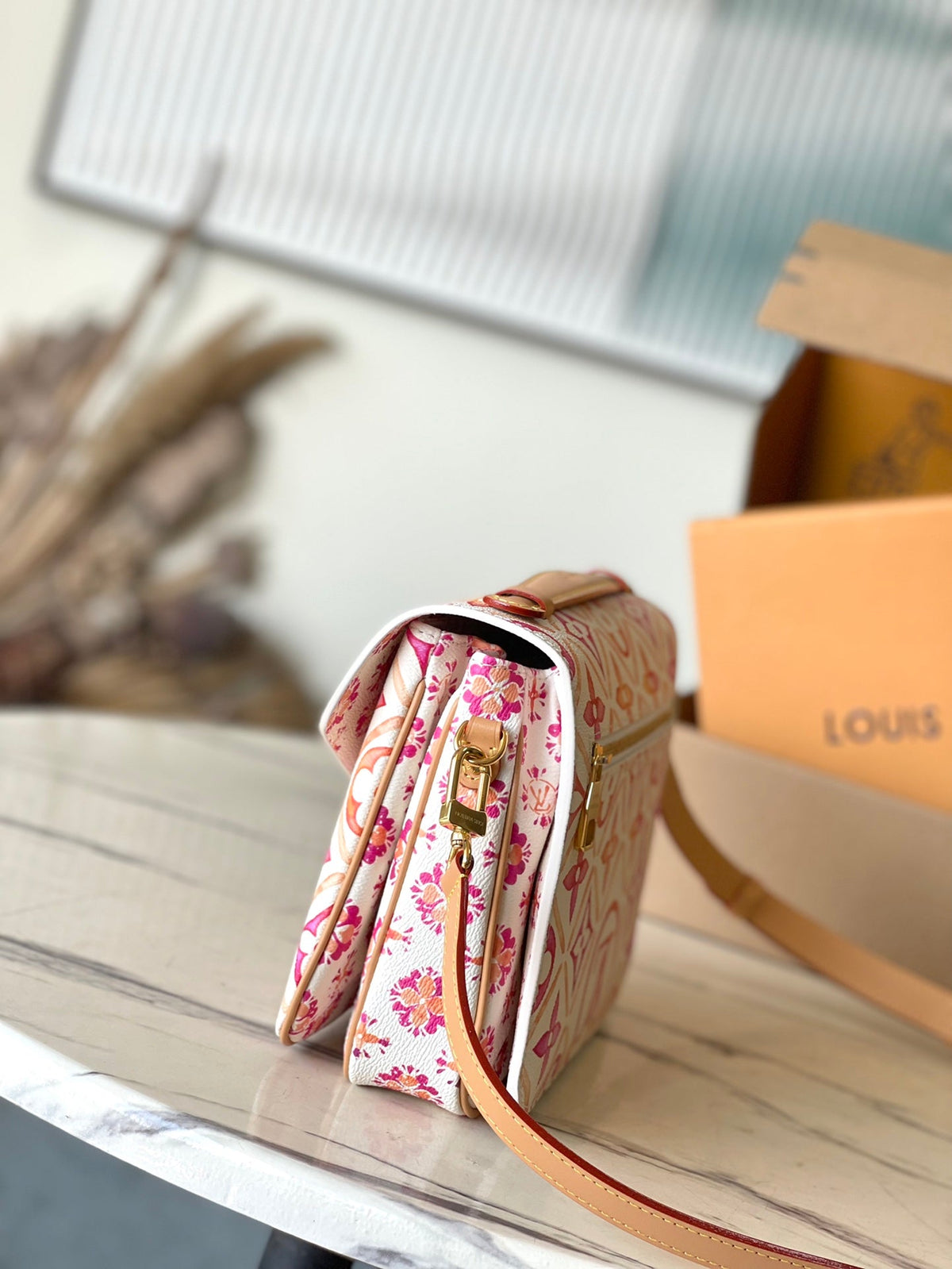 Pochette Métis 25 in Coral Monogram Tiles Canvas Gold Hardware