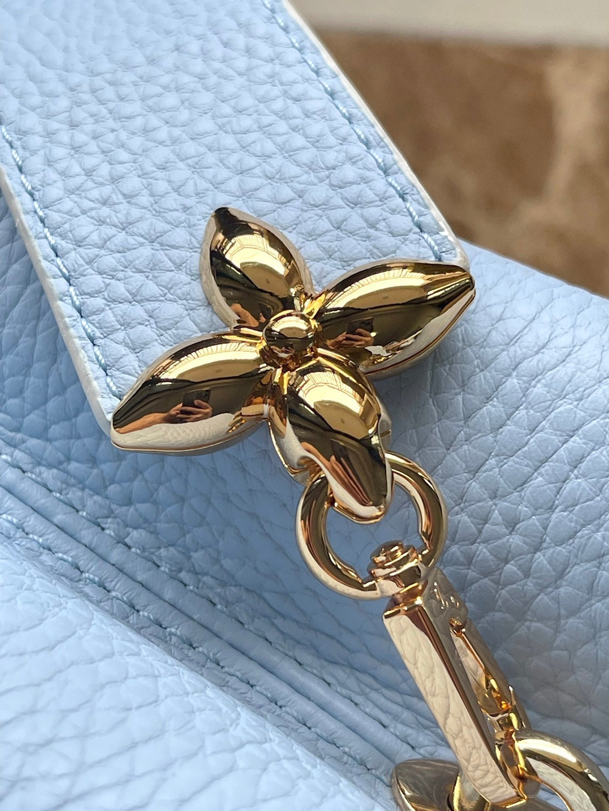 Capucines BB 26 in Candy Blue Taurillon Gold Hardware