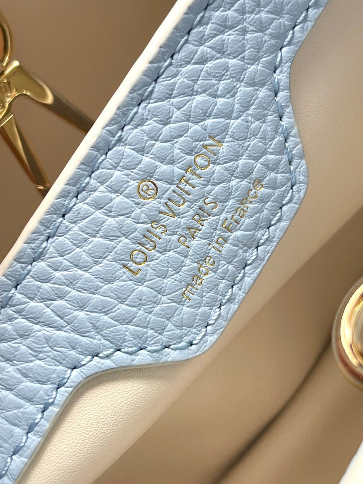 Capucines BB 26 in Candy Blue Taurillon Gold Hardware