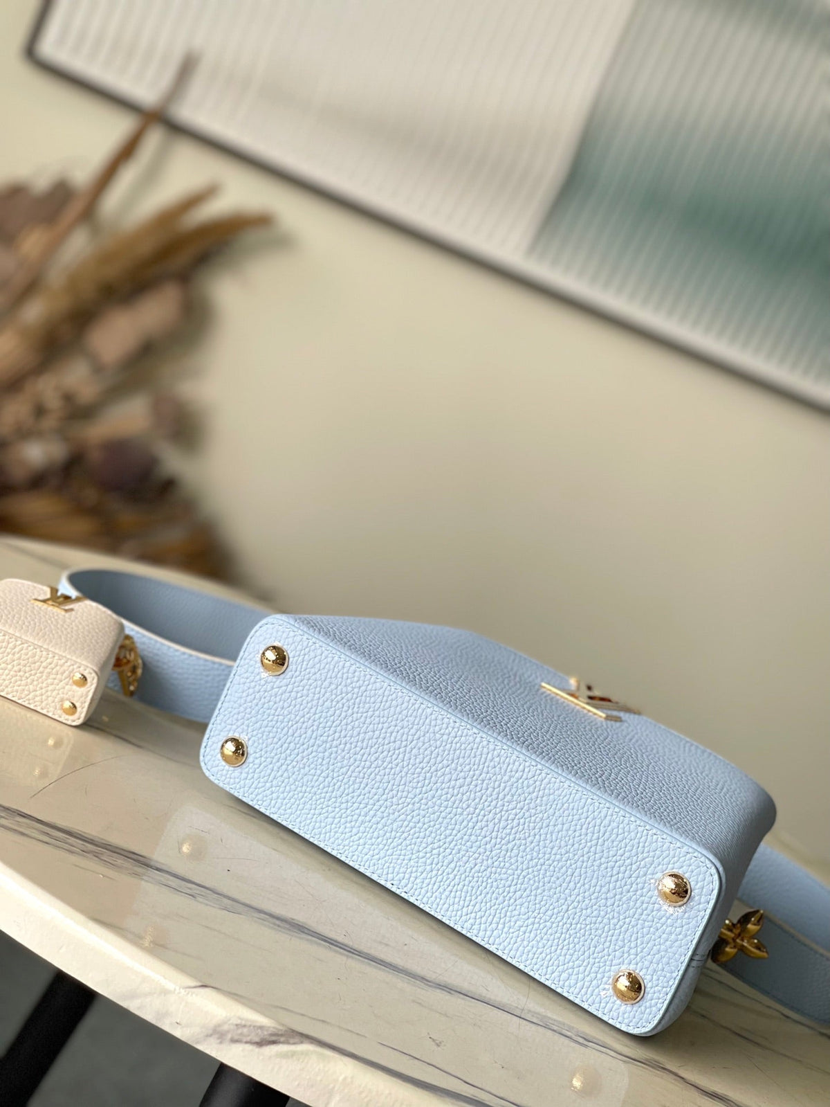 Capucines BB 26 in Candy Blue Taurillon Gold Hardware