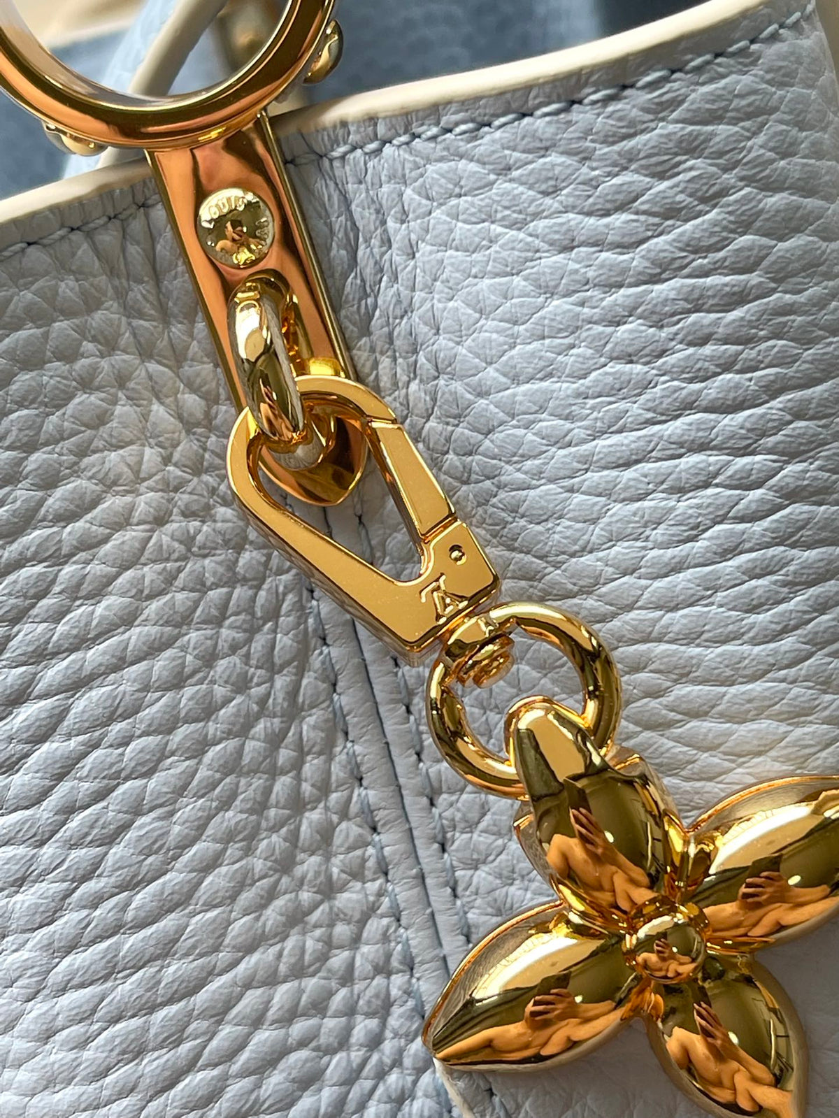 Capucines Mini 21 in Candy Blue Taurillon Gold Hardware