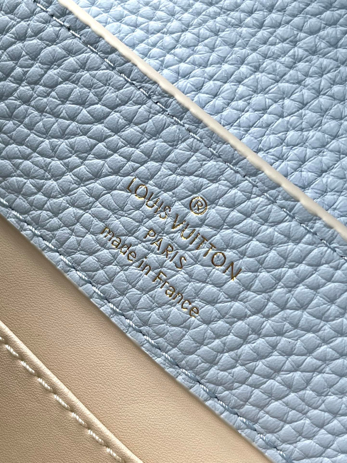 Capucines Mini 21 in Candy Blue Taurillon Gold Hardware