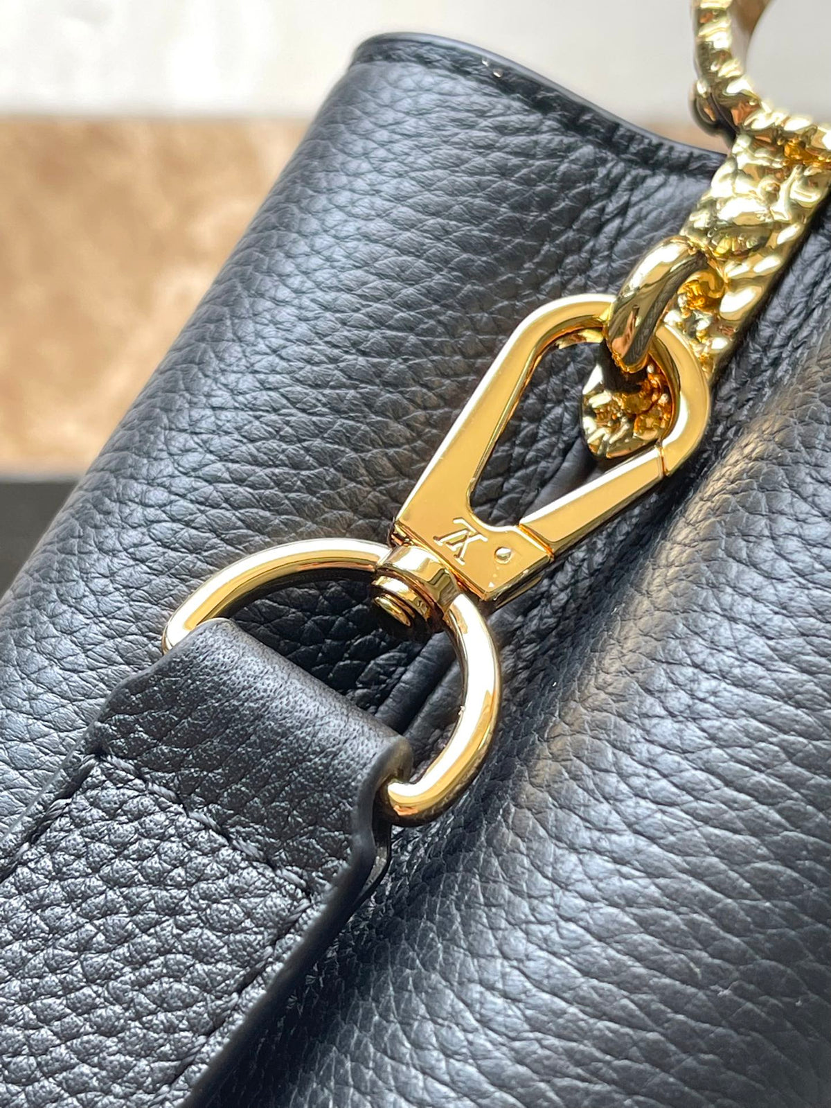 Capucines East-west Mini 22 in Black Calfskin Gold Hardware
