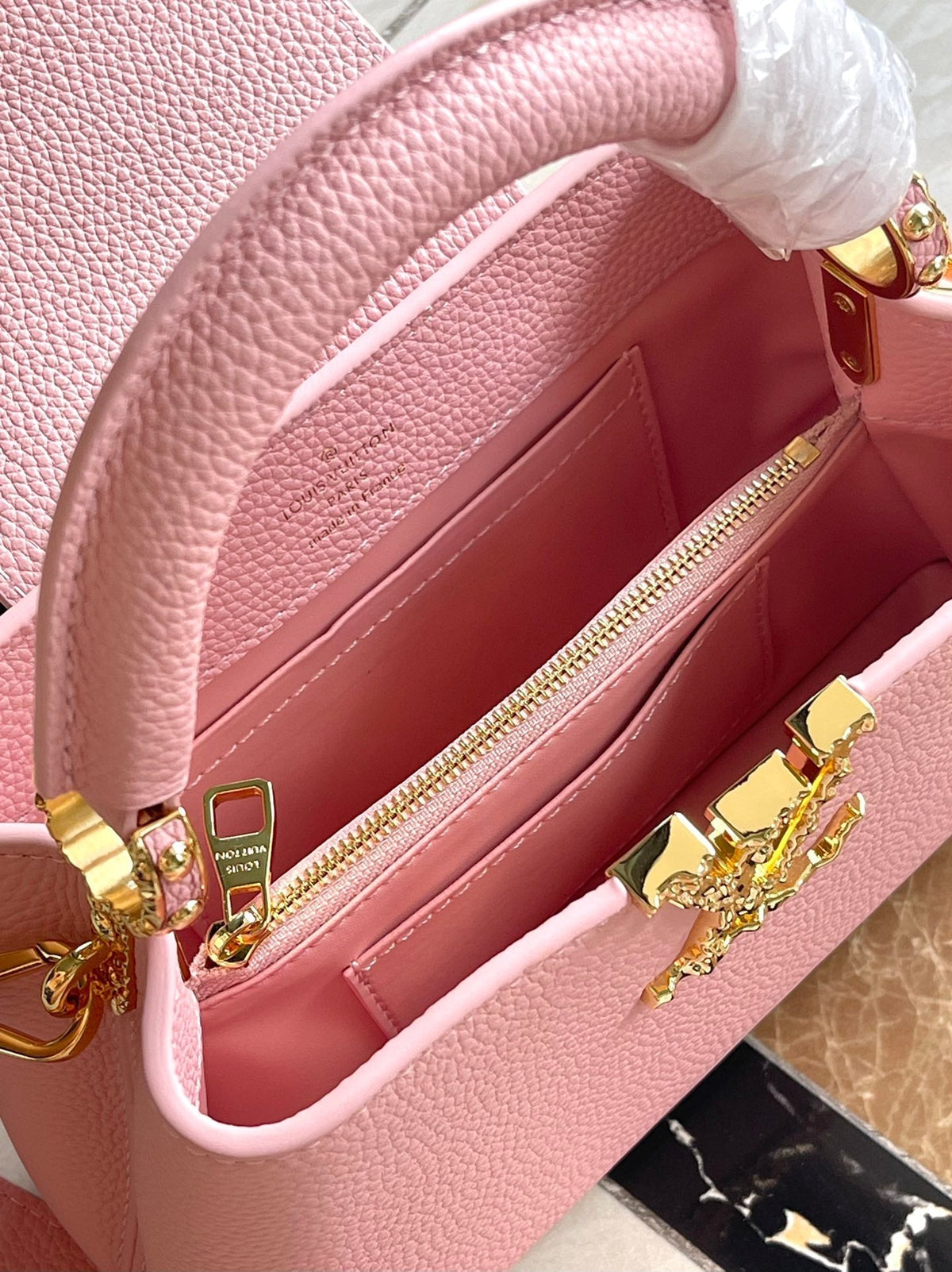 Capucines East-west Mini 22 in Blush Pink Calfskin Gold Hardware