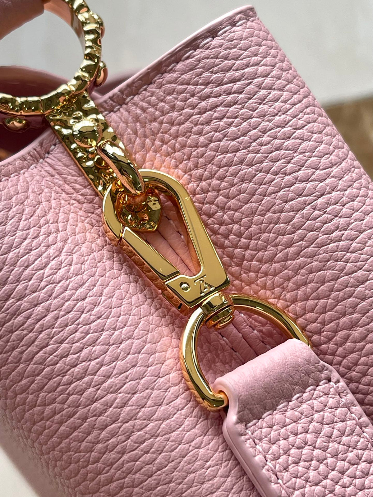 Capucines East-west Mini 22 in Blush Pink Calfskin Gold Hardware