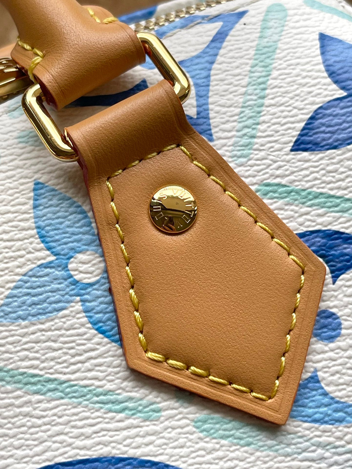 Speedy Bandoulière 20 in Lagoon Blue Monogram Tiles Canvas Gold Buckle