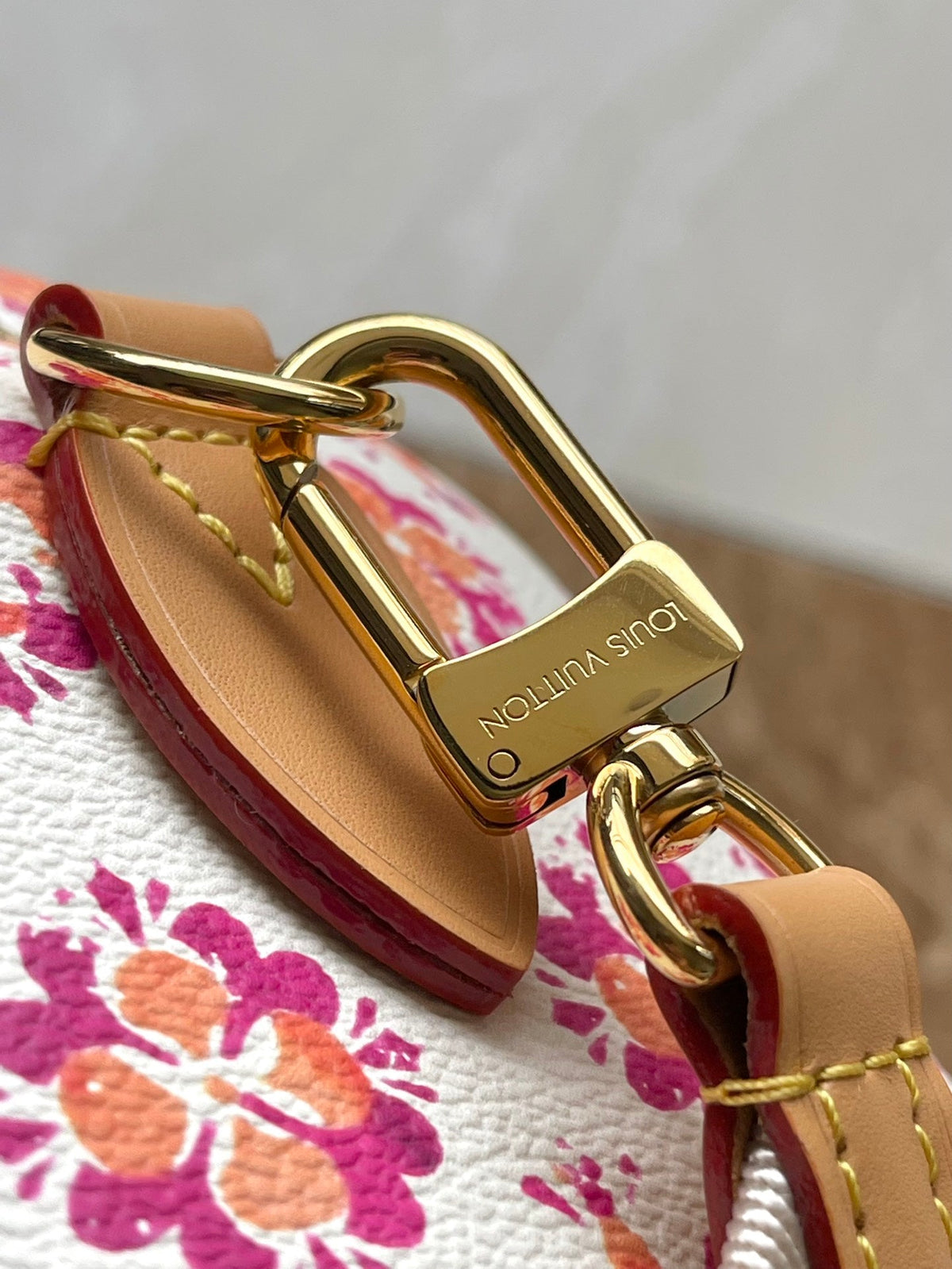 Speedy Bandoulière 20 in Coral Monogram Tiles Canvas Gold Buckle