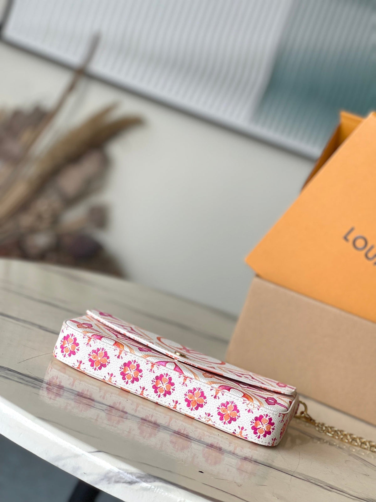 Félicie Pochette 21 in Coral Monogram Tiles Canvas