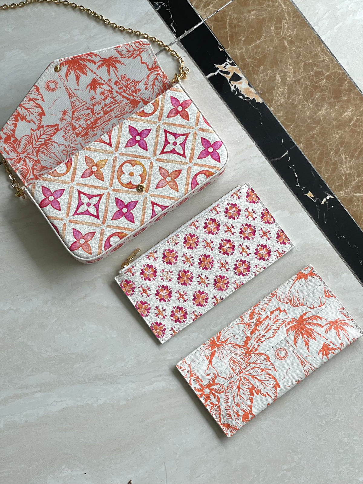 Félicie Pochette 21 in Coral Monogram Tiles Canvas