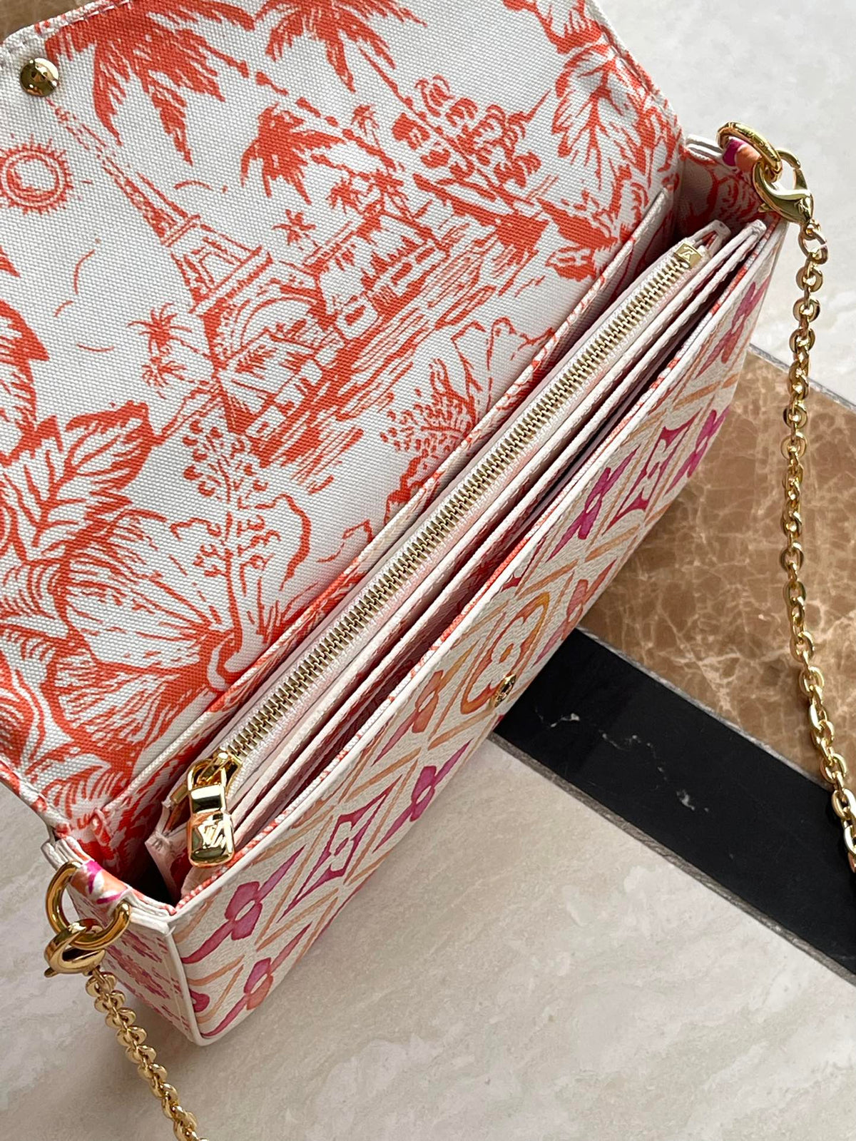 Félicie Pochette 21 in Coral Monogram Tiles Canvas