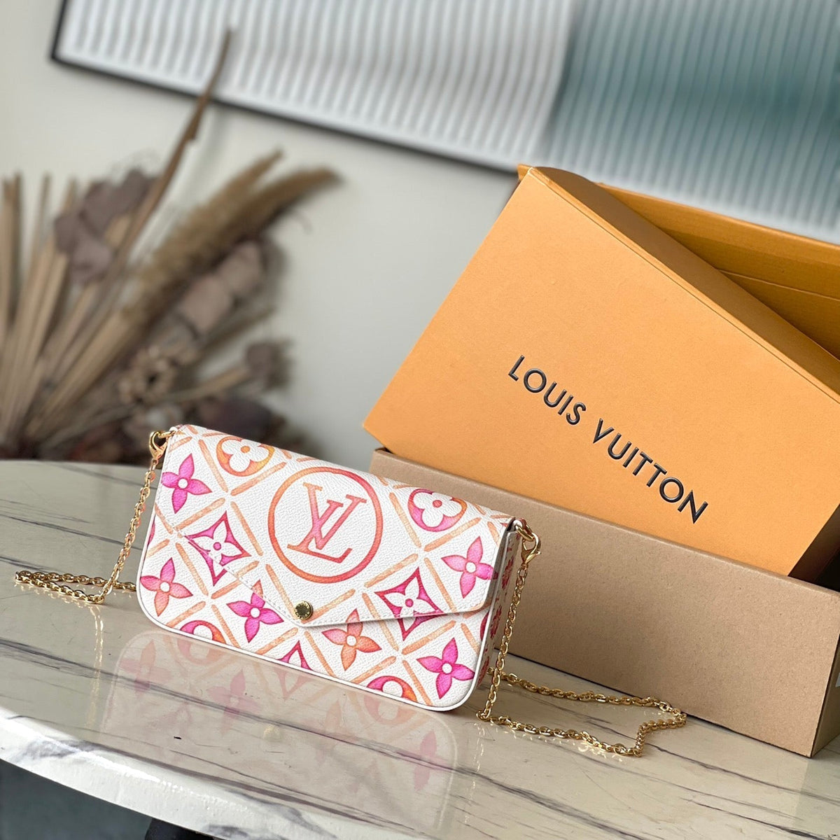 Félicie Pochette 21 in Coral Monogram Tiles Canvas