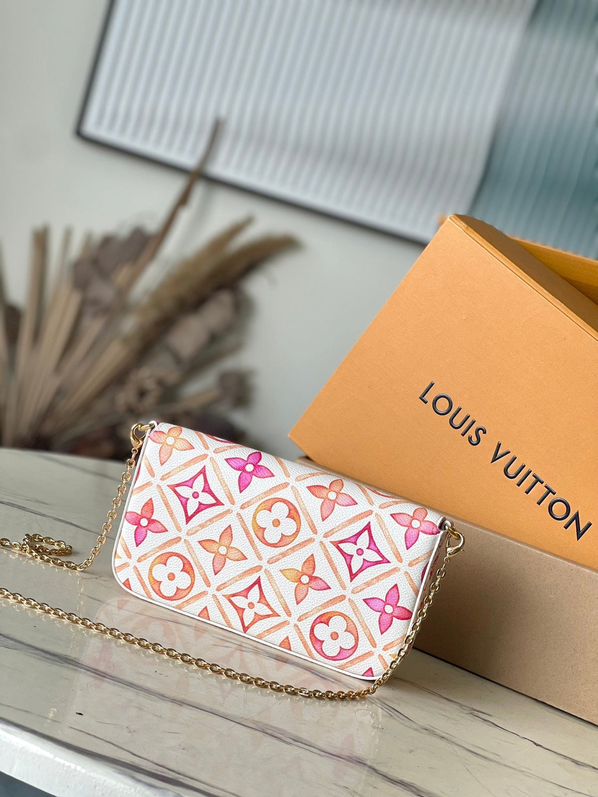 Félicie Pochette 21 in Coral Monogram Tiles Canvas