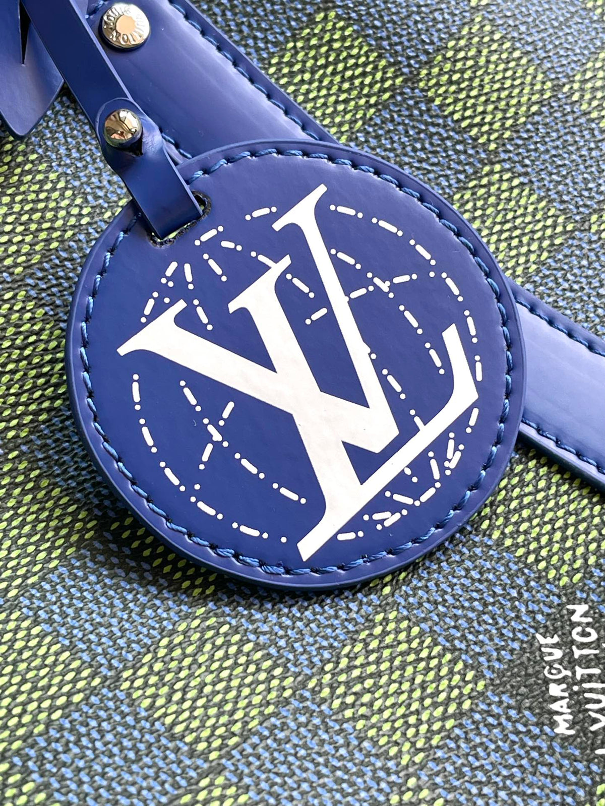 Keepall Bandoulière 45 in Blue Green Damier Heritage Coated Canvas