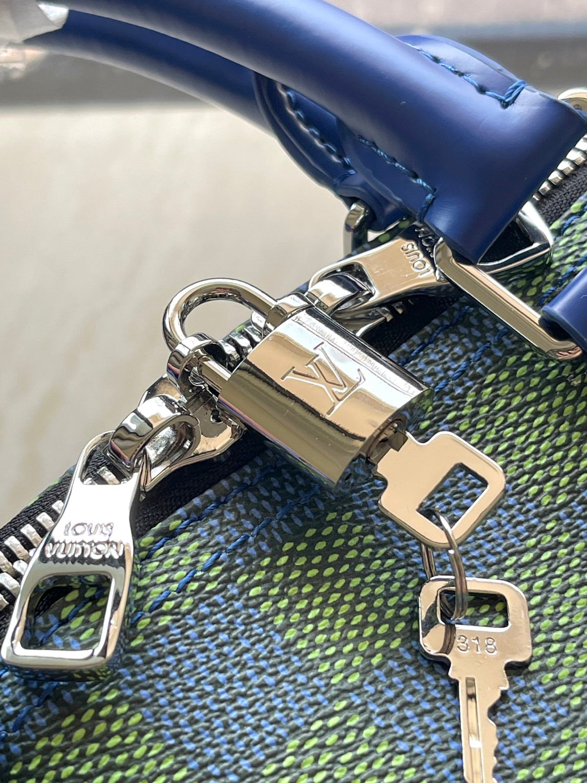 Keepall Bandoulière 45 in Blue Green Damier Heritage Coated Canvas