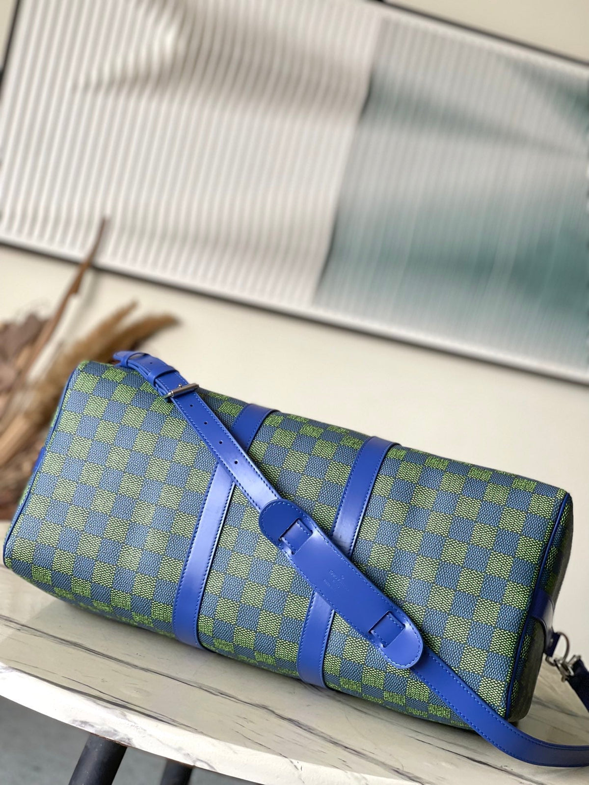 Keepall Bandoulière 45 in Blue Green Damier Heritage Coated Canvas