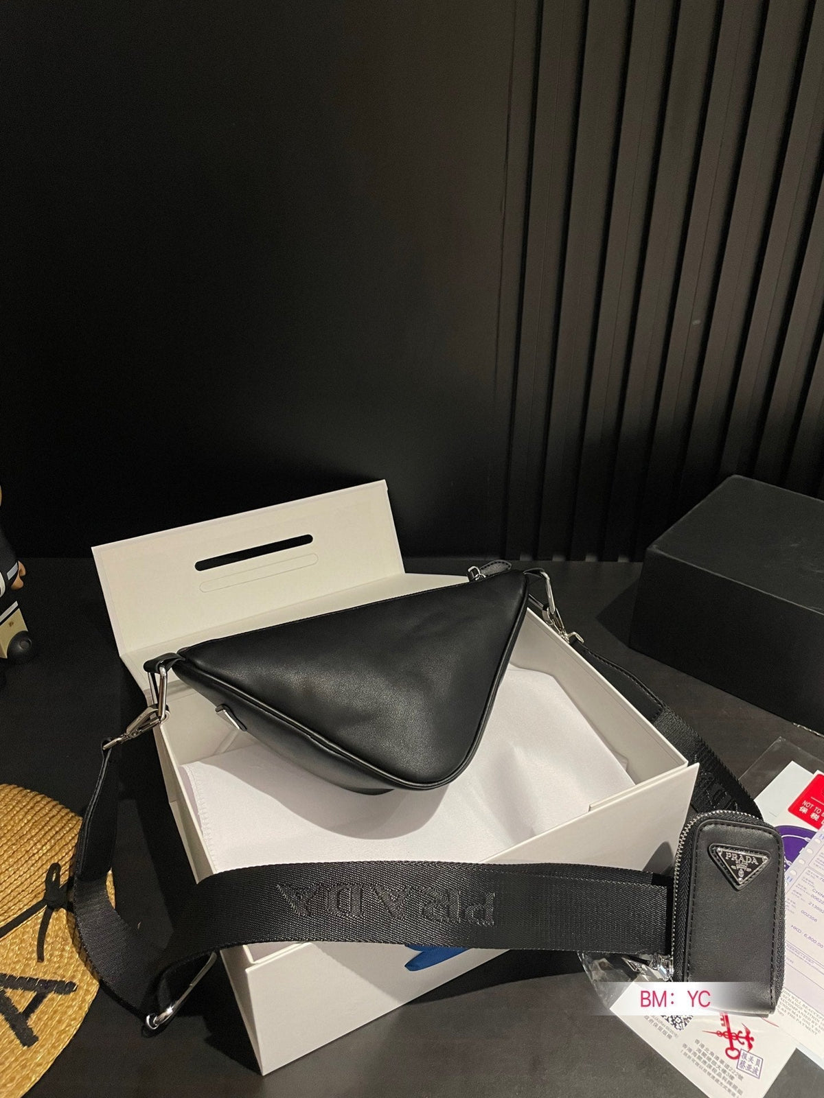 Pra Triangle 26 Shoulder Bag in Black Calfskin
