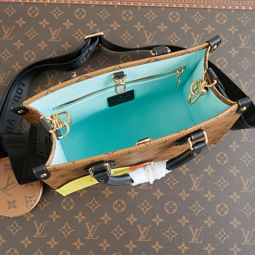 Onthego PM 25 in Brown Monogram Canvas with Duck Shape