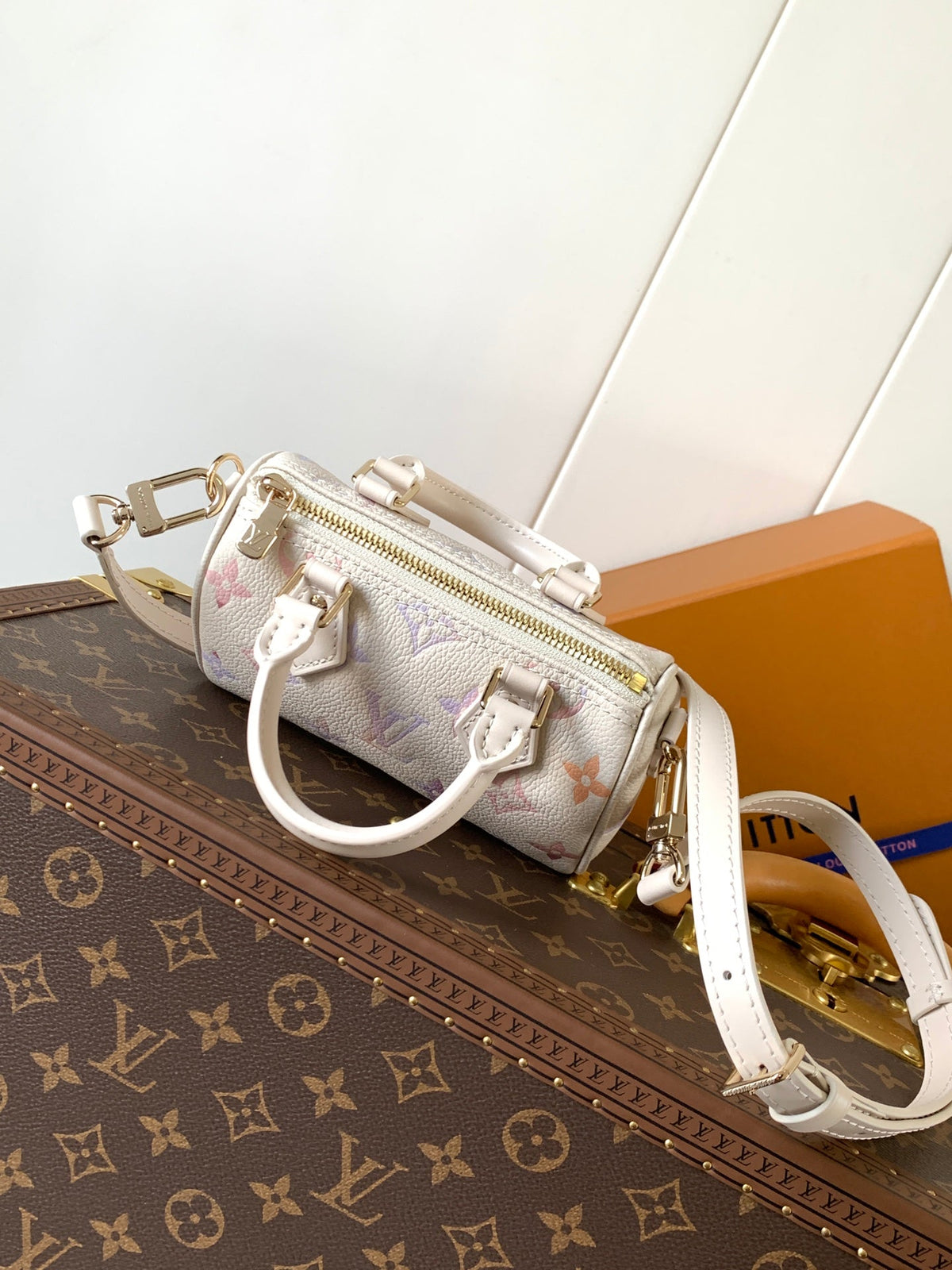 25S Nano Speedy 16 in Beige Dream Embossed Textured Calfskin