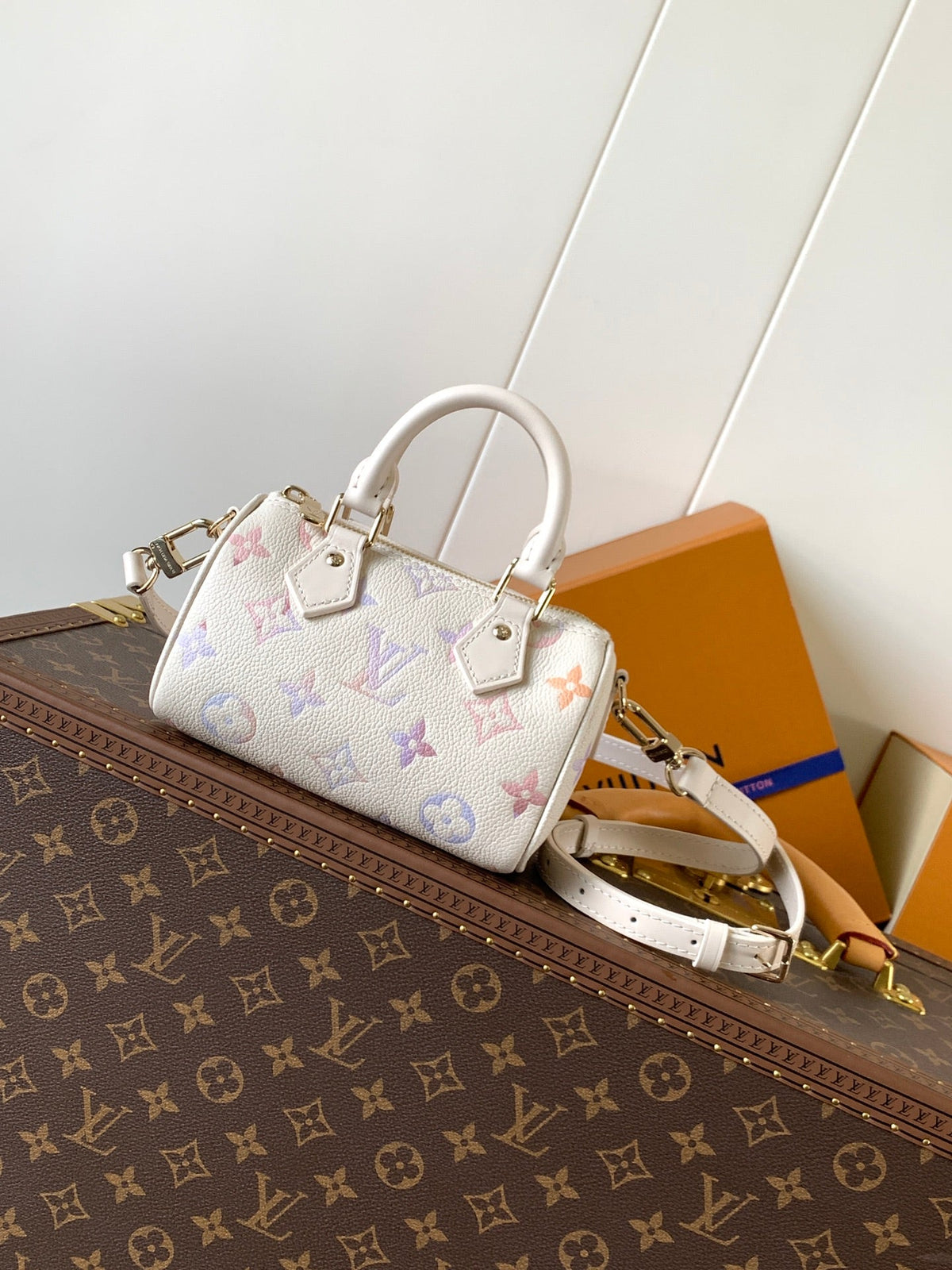 25S Nano Speedy 16 in Beige Dream Embossed Textured Calfskin