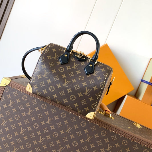 25S Speedy Trunk Bag 27 in Brown Monogram Coated Canvas and Black Calfskin