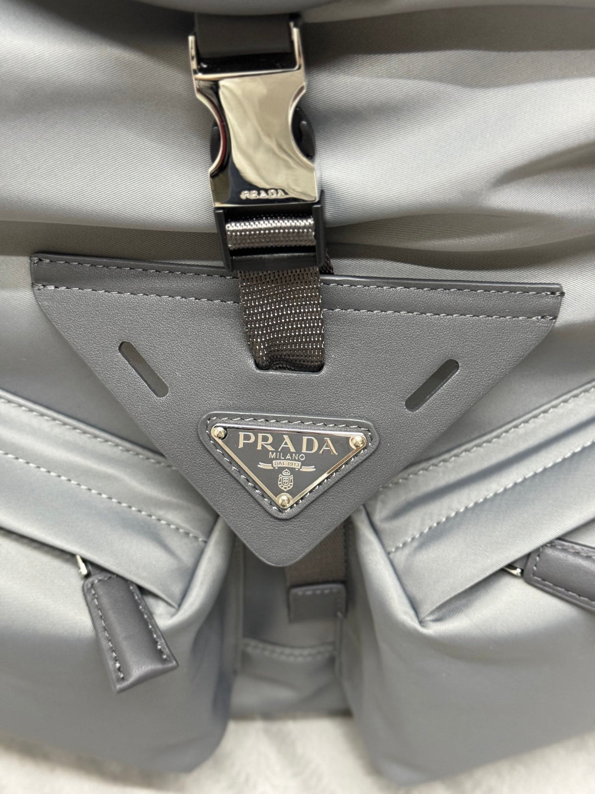 Triangle Logo Backpack 42 in Rhino Gray Re-nylon