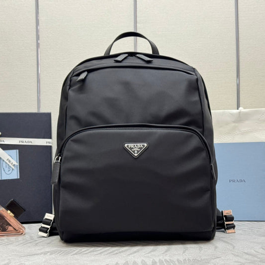 Pra 25S Backpack 39 in Black Re-nylon and Saffiano Calfskin