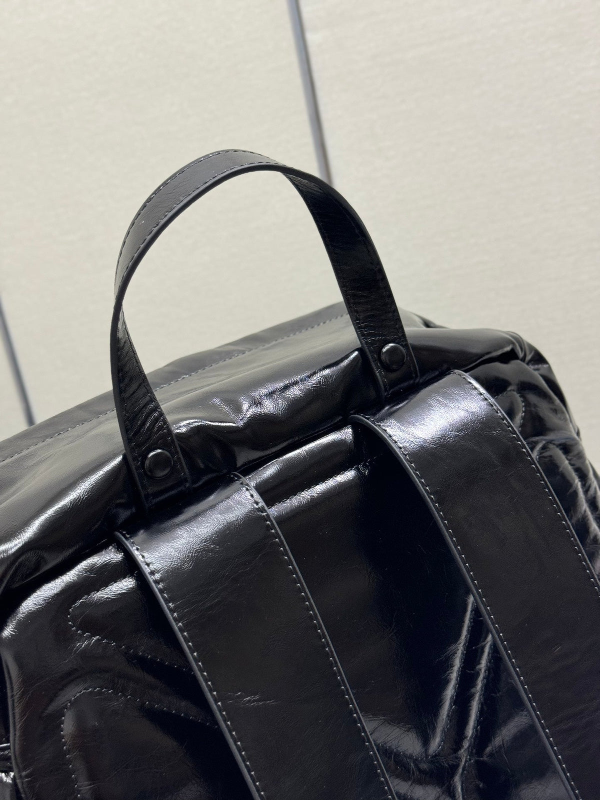 Pra 25S Backpack 45 in Black Glossy Calfskin Silver Hardwre