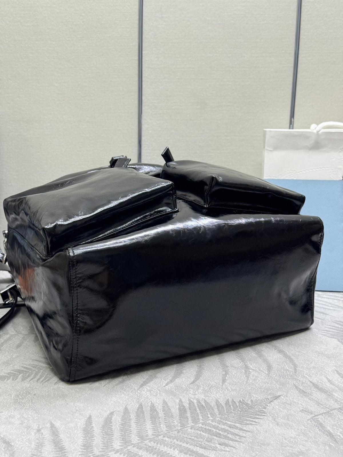 Pra 25S Backpack 45 in Black Glossy Calfskin Silver Hardwre