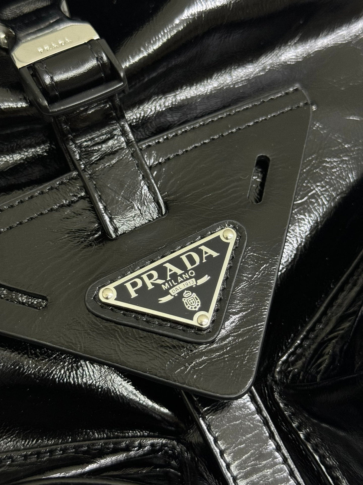 Pra 25S Backpack 45 in Black Glossy Calfskin Silver Hardwre