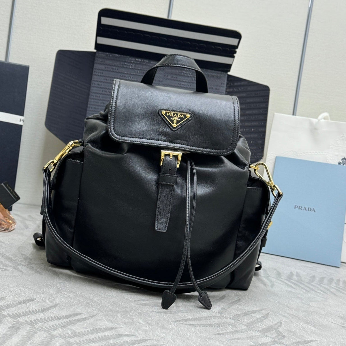 25S Explore Medium Backpack 29 in Black Calfskin Gold Hardwre