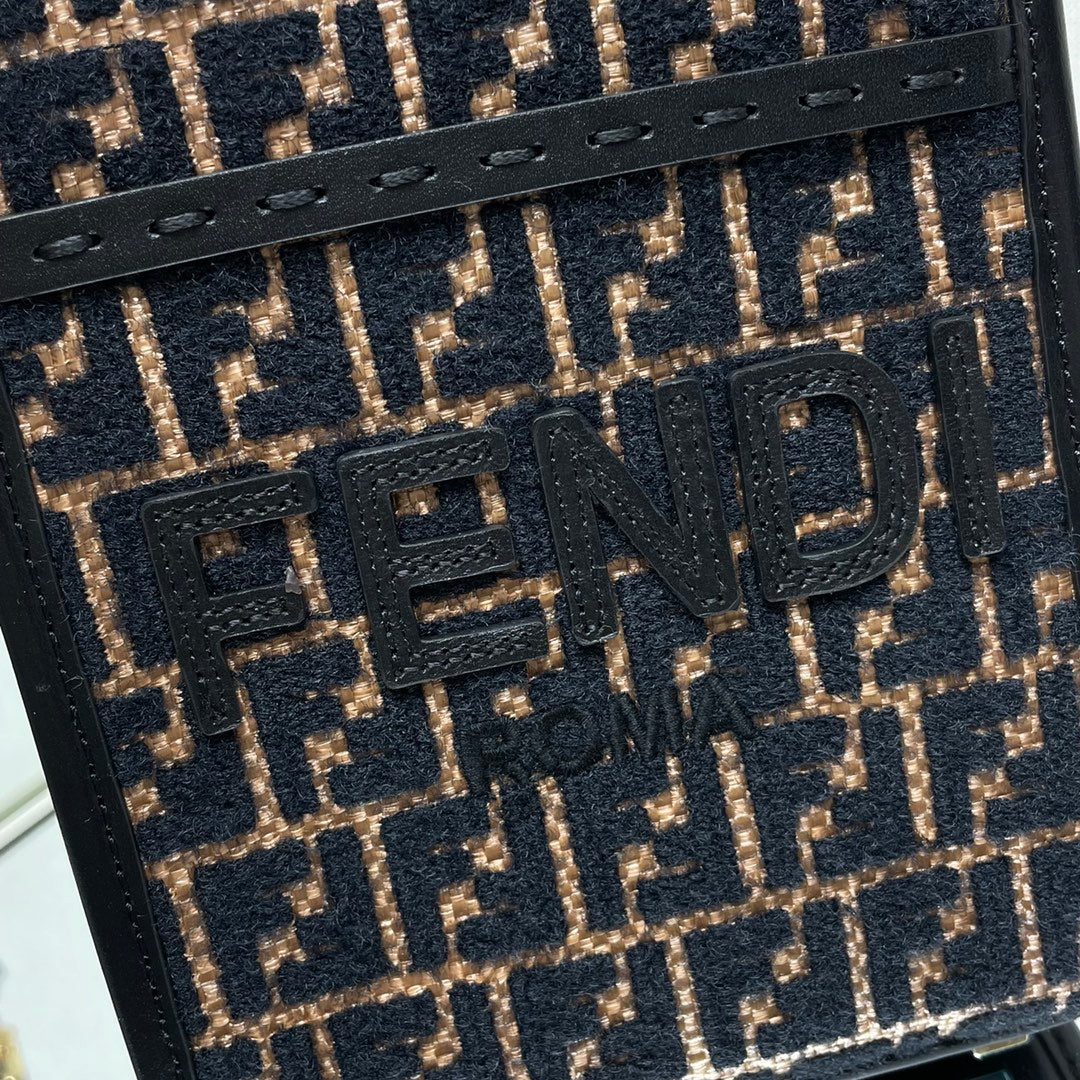 Mini Sunshine 18 in Brown Raffia and Black Wool Calfskin Trim