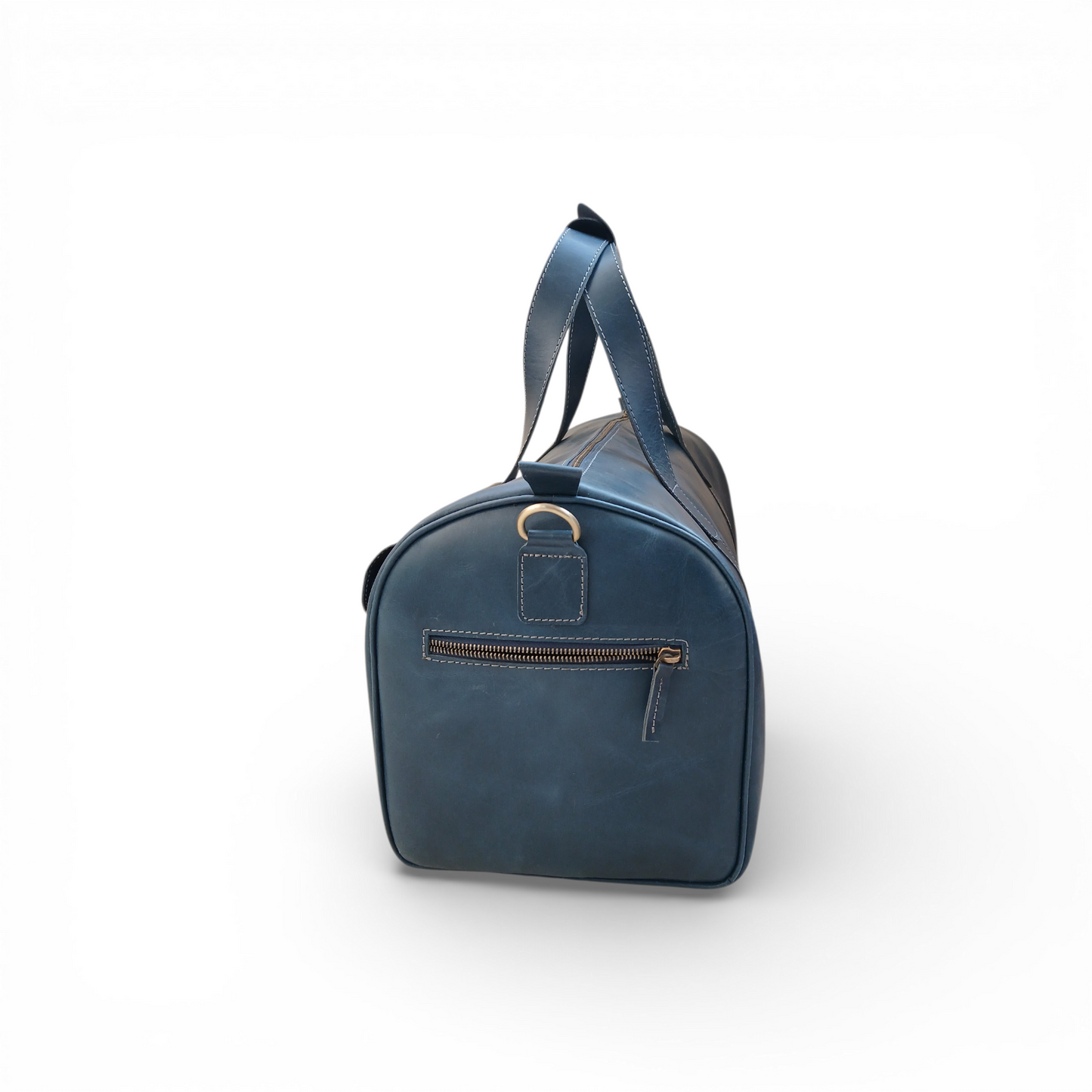 Jacketcart  Navy Full-Grain Pull-Up Leather Duffel Bag