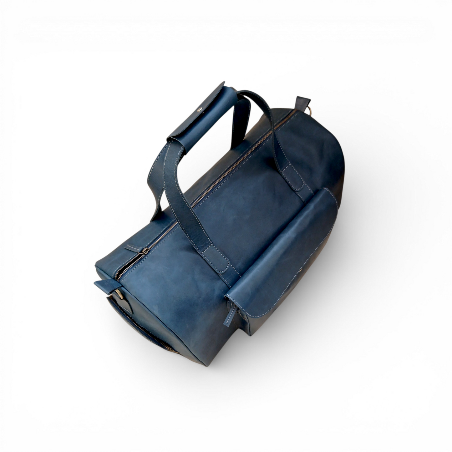 Jacketcart  Navy Full-Grain Pull-Up Leather Duffel Bag