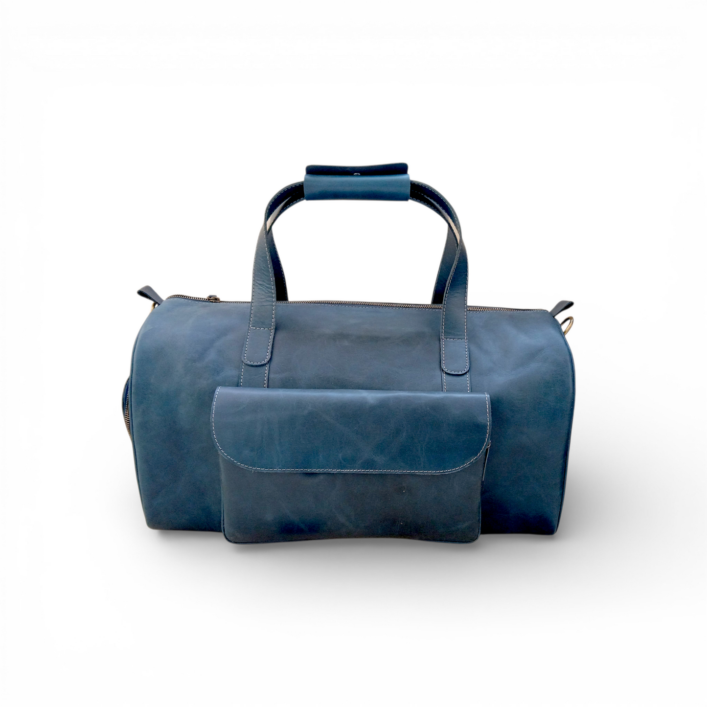 Jacketcart  Navy Full-Grain Pull-Up Leather Duffel Bag
