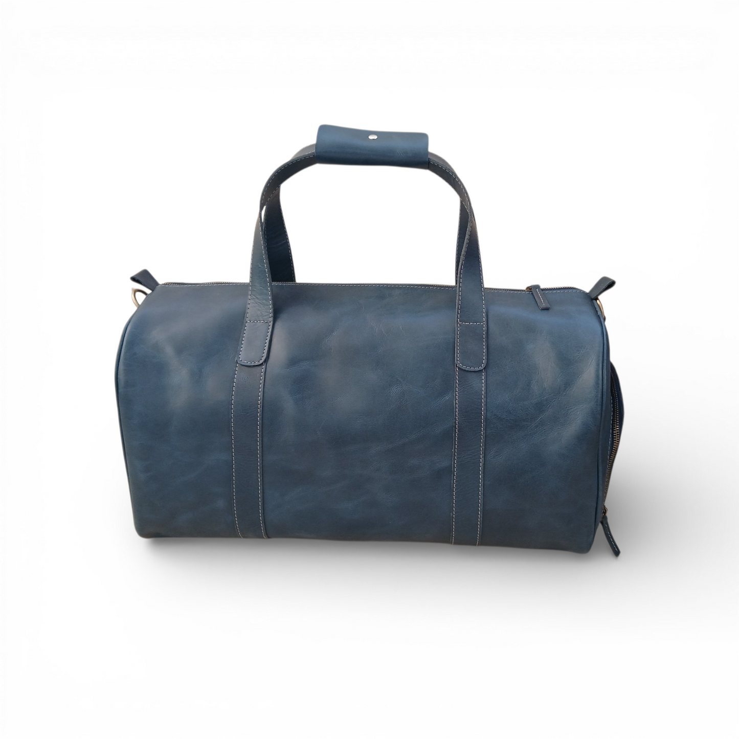 Jacketcart  Navy Full-Grain Pull-Up Leather Duffel Bag